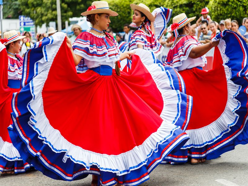 Folkloric dancers in traditional Costa Rican dress