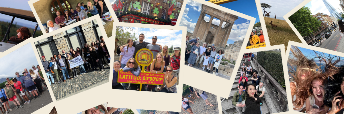 a collage of photos of students on study abroad trips