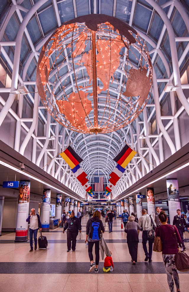 International flags in a terminal at O'hare Airport