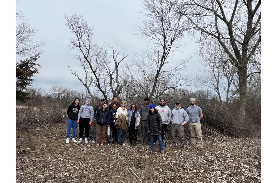 A group photo of Harper students at the prairie