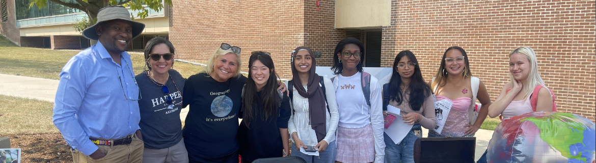 Students and professors of Harper College's Geography Program pose for a group photo.
