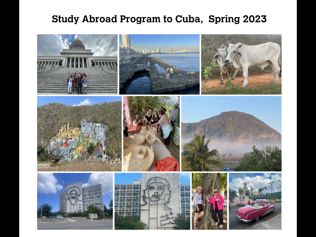 Collage of photos from Harper College's Geography Program study abroad trip to Cuba in Spring 2023.
