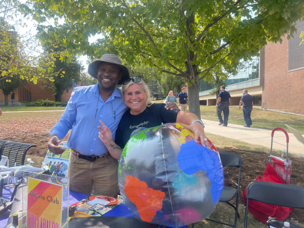 Geography Department Chair Veronica Mormino and GIS/Drone Program Coordinator Mukila Maitha at Harper Hullabaloo.