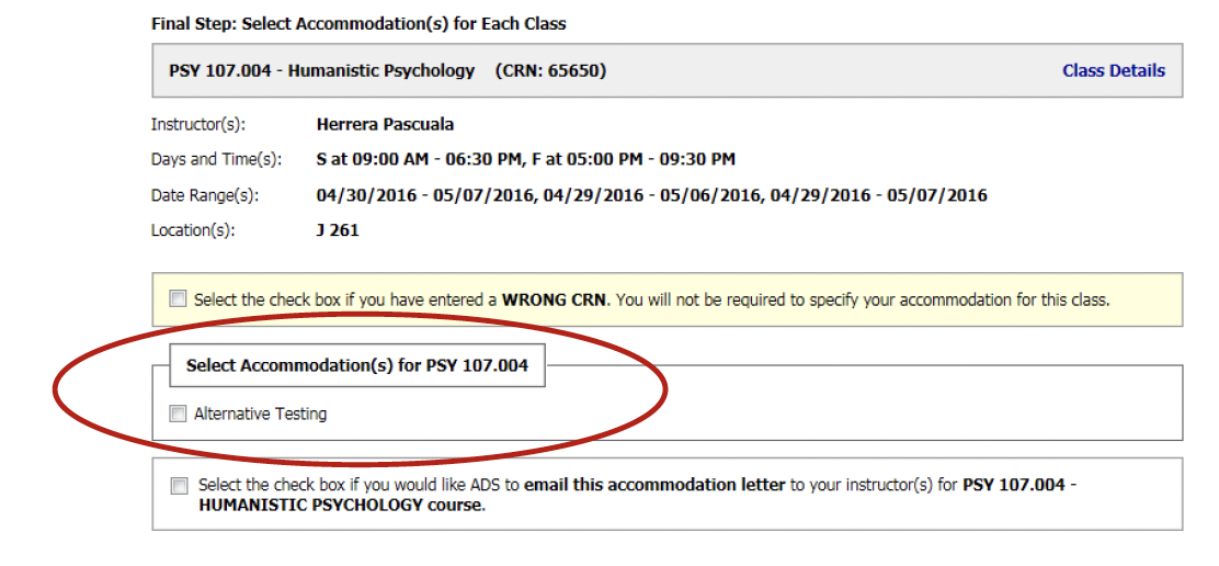 Customize accommodations screen