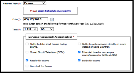 exam schedule interface
