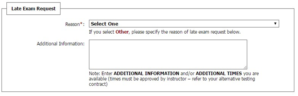 late exam request selection