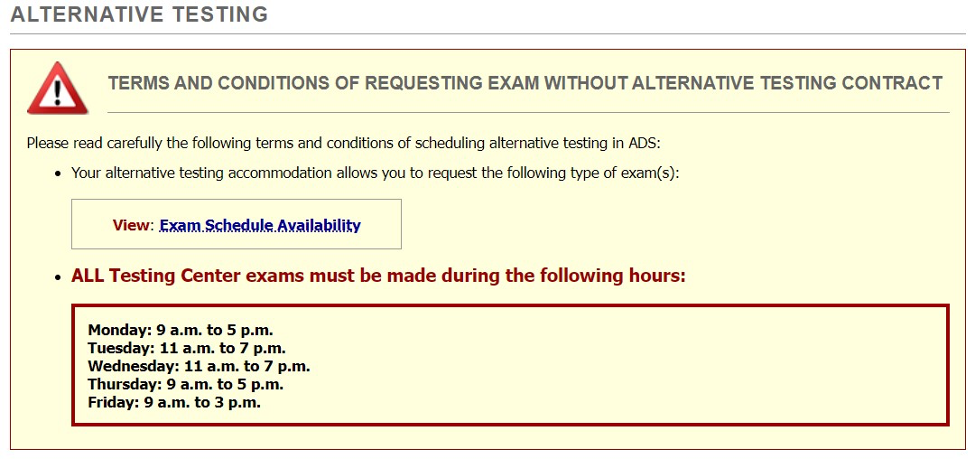 exam availability choices