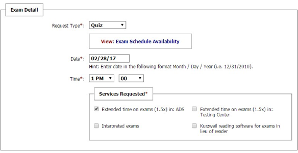 exam detail choices