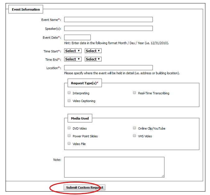 Complete form and submit request 