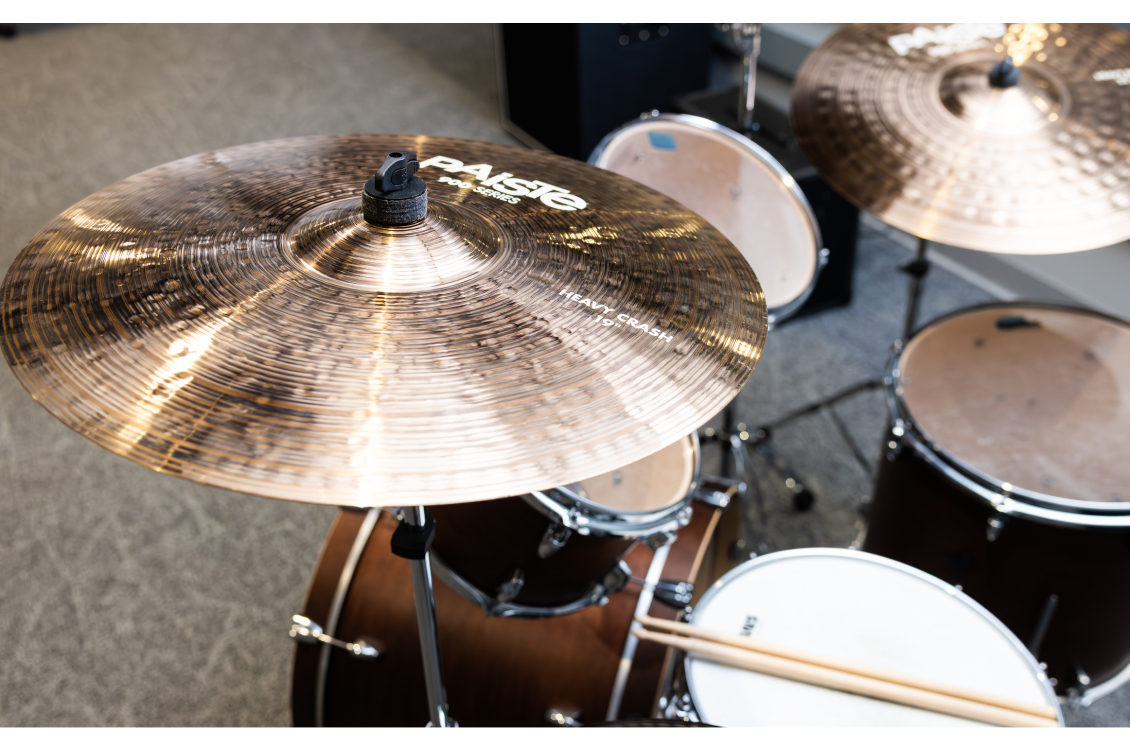 A drum set photographed in detail