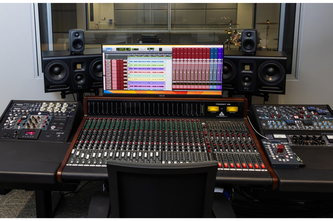 Music mixing equipment outside of the sound booth