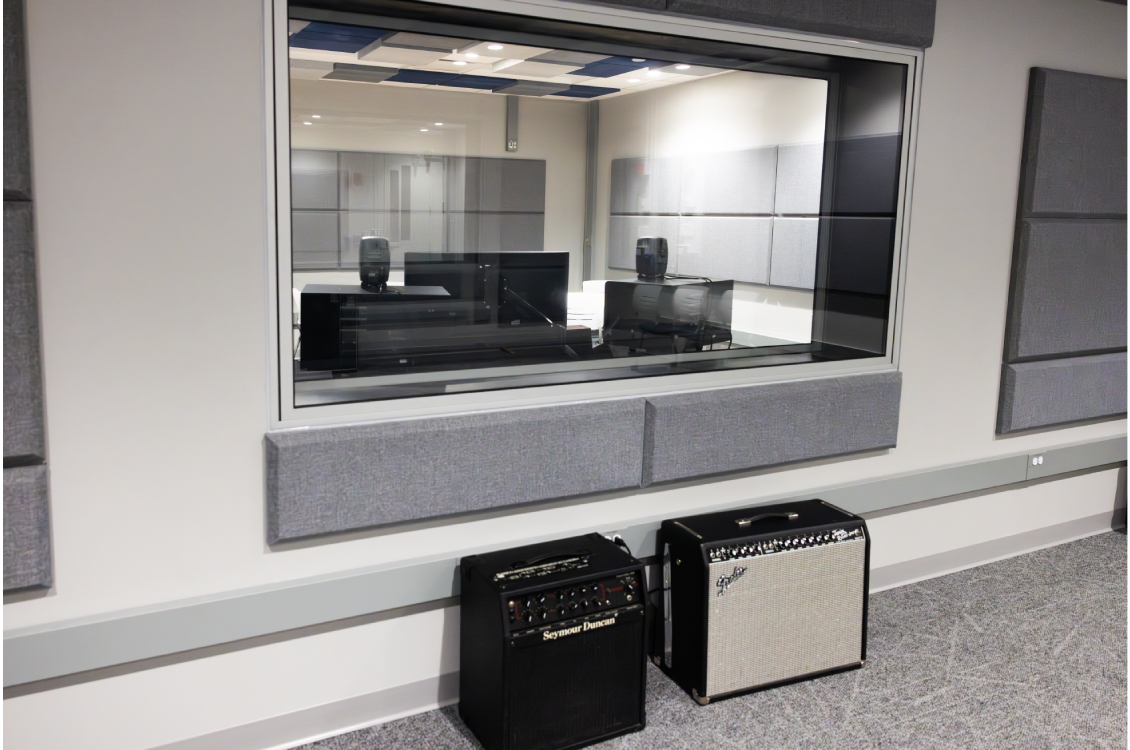 The sound booth in the recording studio from inside