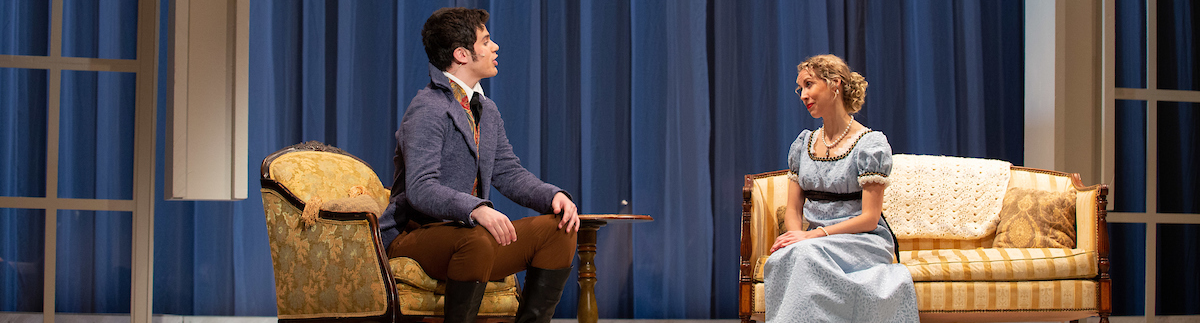 Two actors perform in a Harper College production of Sense and Sensibility in the Performing Arts Center