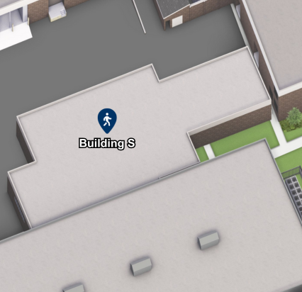 Map showing the Marketing Services Office in Building S on the Harper College campus.