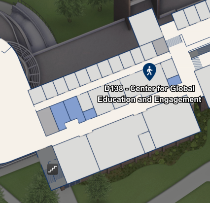 Map showing the Center for Global Education and Engagement in Building D.