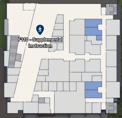 Map showing the Academic Support Center in F110.
