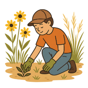 Clipart student pulling weeds