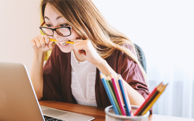 Student in front of computer