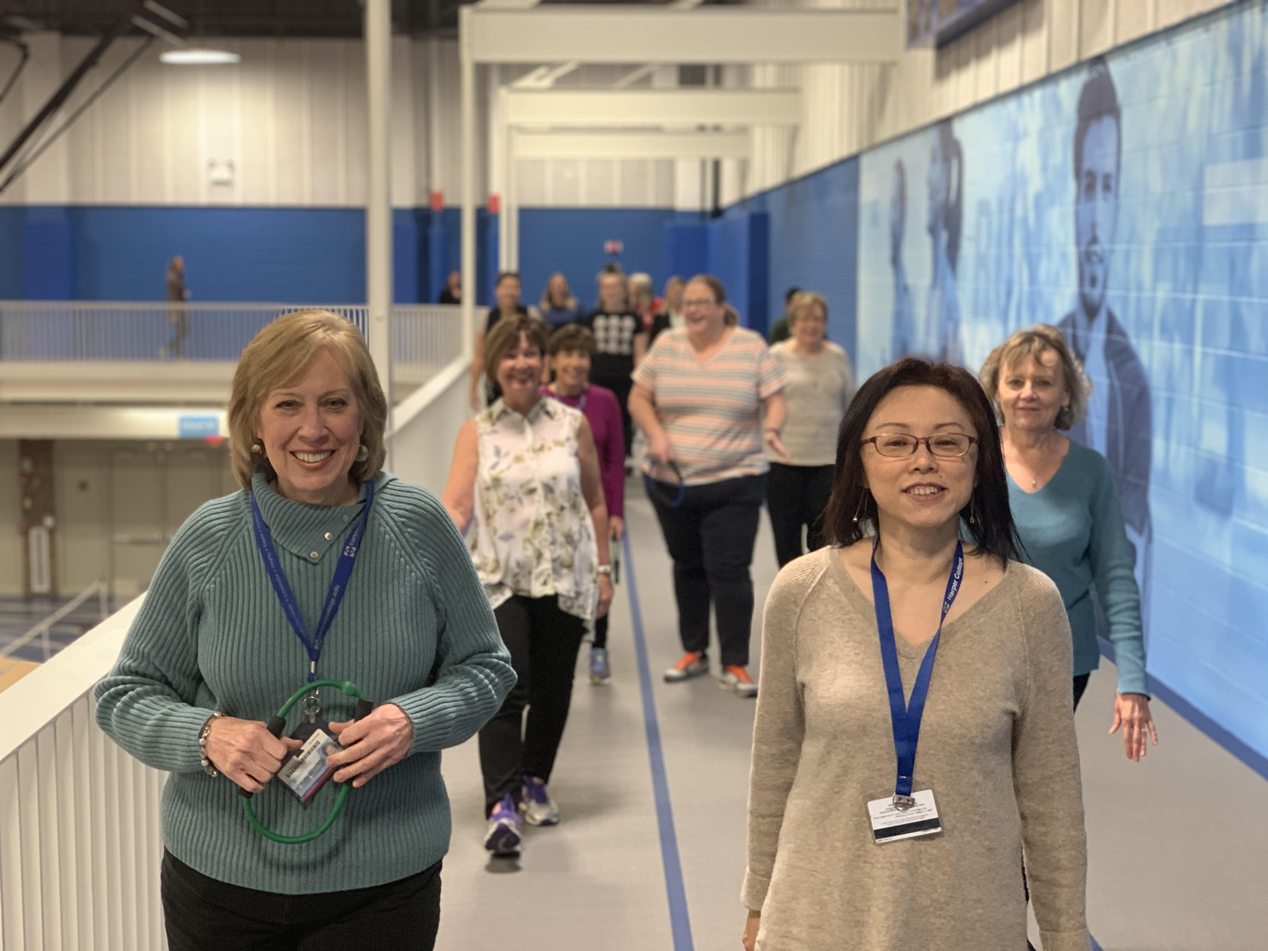 Photo of employees walking on the suspended track.