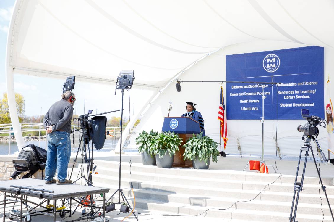 Dr. Proctor gives a speech at Harper's virtual graduation ceremony.