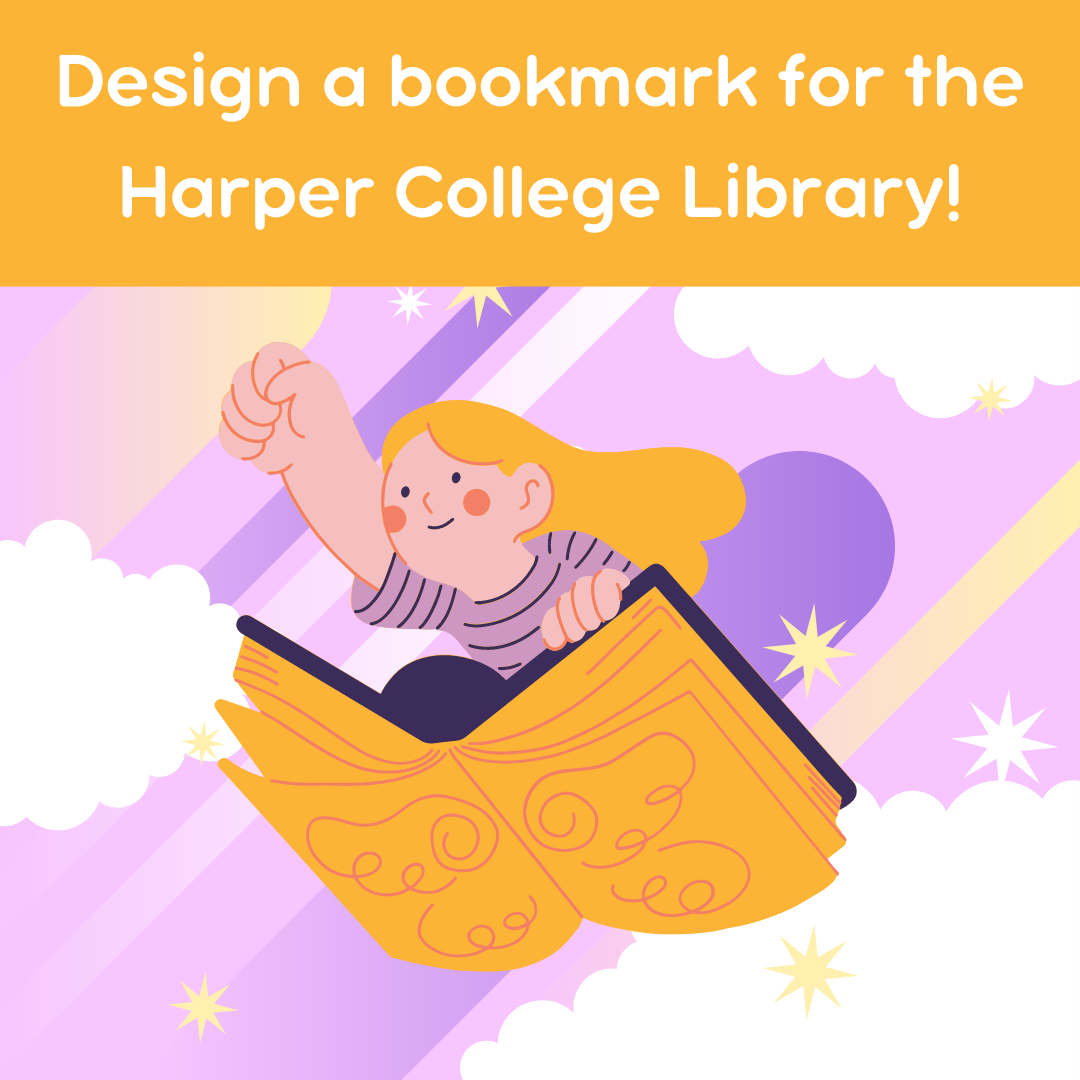 A logo for the blog post titled, "Design a bookmark for the Harper College Library!"