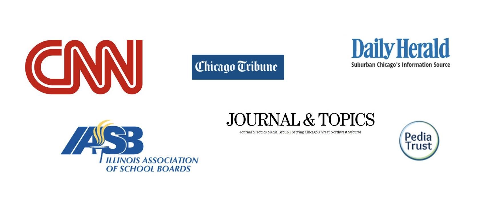 Logos of CNN, IASB, Chicago Tribune, Journal and Topics, Daily Herald, Pedia Trust