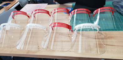 face shields on table