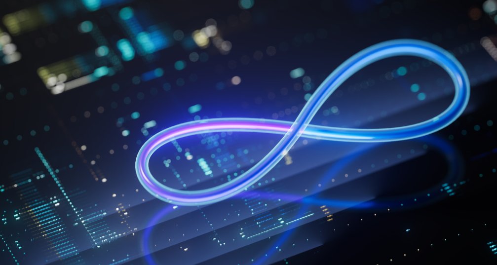 glowing infinity symbol on a cyber-keyboard background