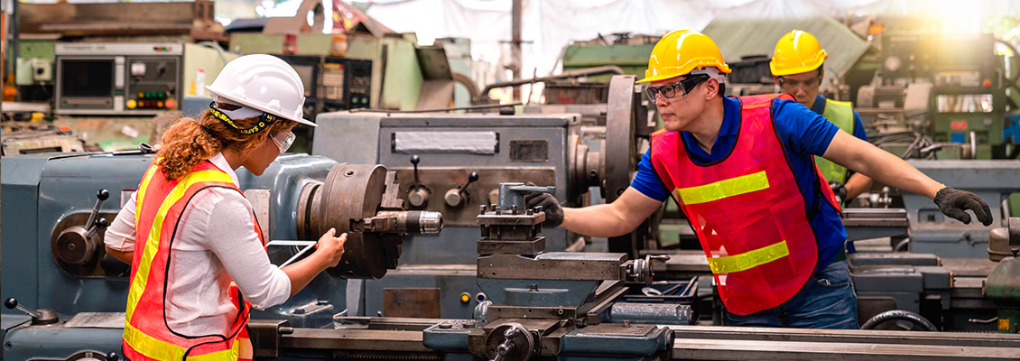 Workers wearing safety hats