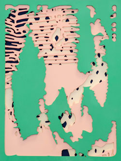 abstract green painting torn to reveal zebra stripes