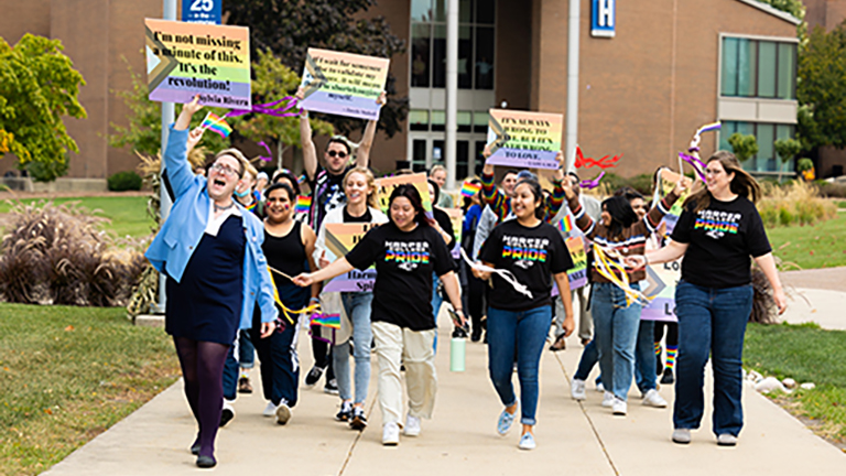 students celebrating on campus