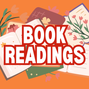 Book Reading clickable icon with graphics of books and flowers