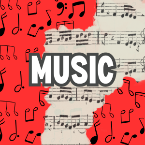 Music clickable icon with sheet music in background