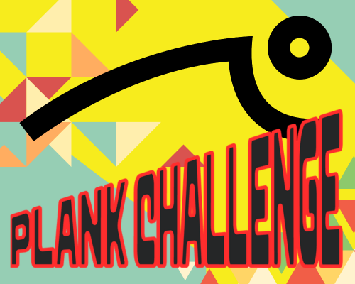 Plank Challenge text with stylized graphic shape of person in plank pose