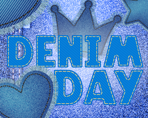 Denim Day text over denim fabric background with denim patches