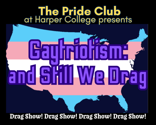 Gaytriotism text with image of Trans flag in shape of United States map