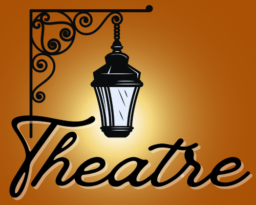 Theatre text with image of gas lantern hanging from iron scrollwork bracket