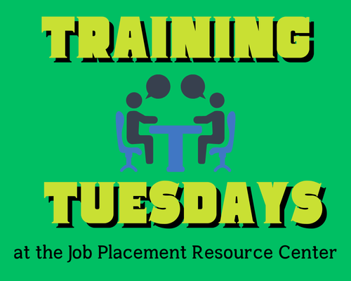 Training Tuesdays text with siluhette image of two people sitting at a table