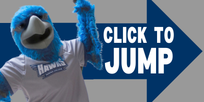 Harper Hawk mascot photo pointing to "click to jump" text