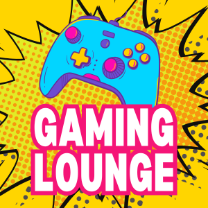 "Gaming Lounge" text with graphic of a gaming controller