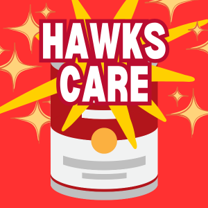 "Hawks Care" text with graphic of a soup can