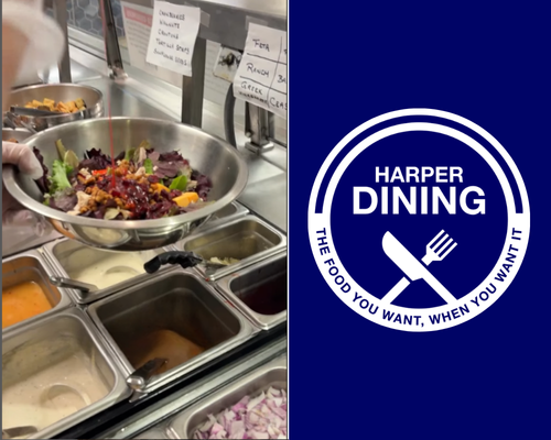 Photo of the salad station in the Cockrell Dining Hall at Harper College