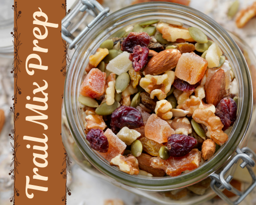 Photo of trail mix consisting of dried fruit and almonds