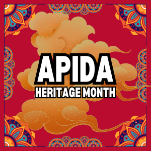 APIDA text with gold painted cloud and decorations