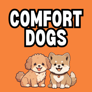 CComfort Dogs text with cartoon of two puppies
