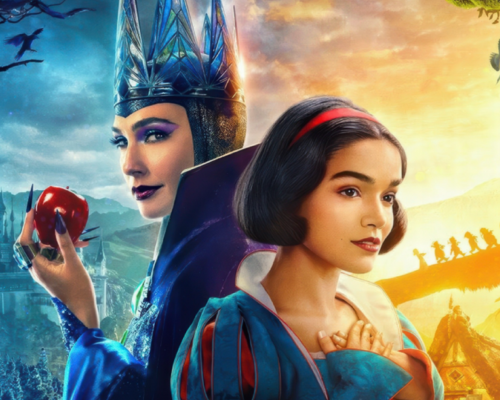 Image of two characters from Disney movie Snow White; Evil Queen, holding an apple, and Snow White turning away from Snow White