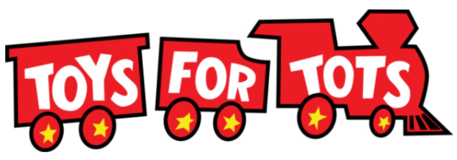 Toys for Tots logo of train cars with Toys for Tots text