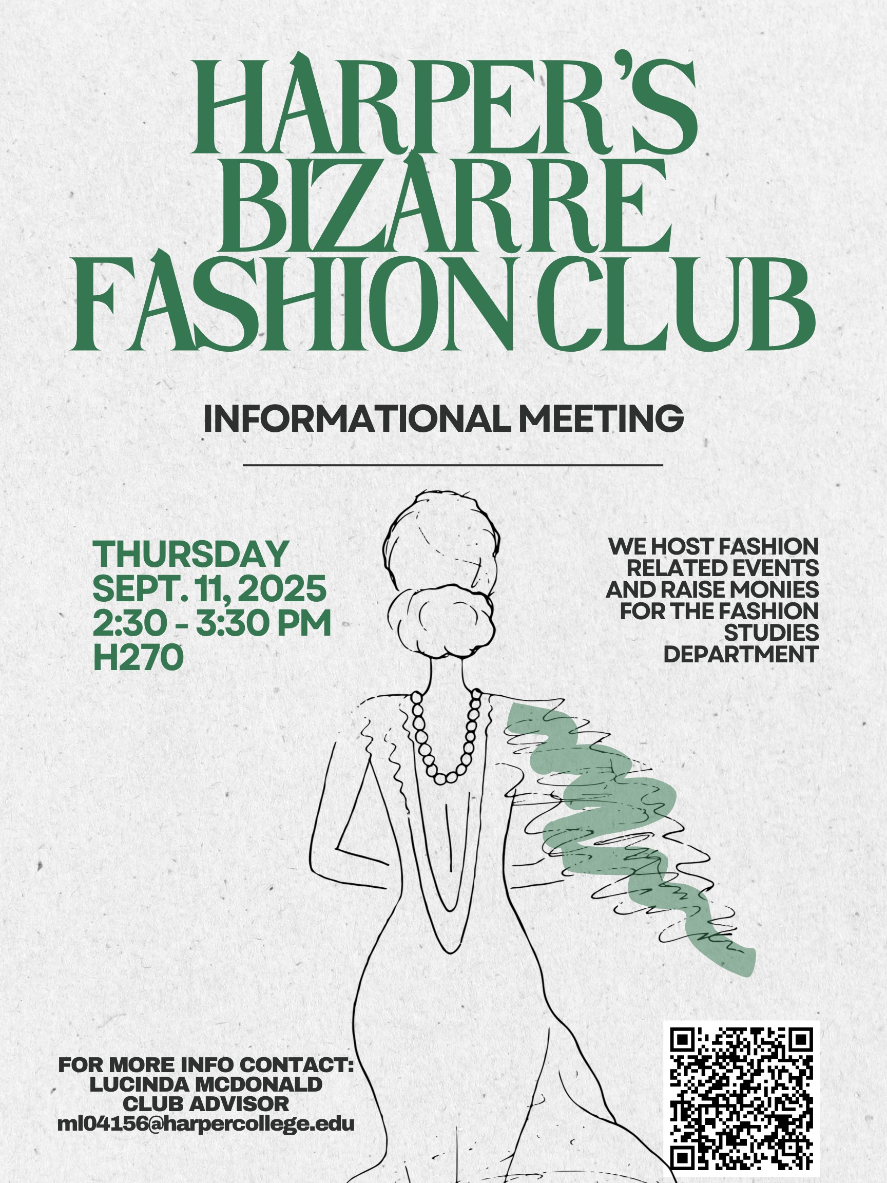 informational poster regarding the first meeting of Harper's Bizarre Fashion Club