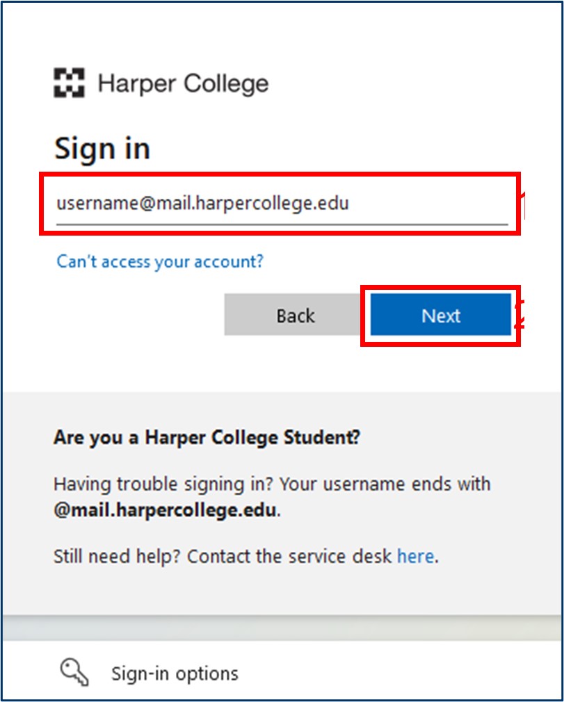 Figure 1: MyHarper Portal - sign in page