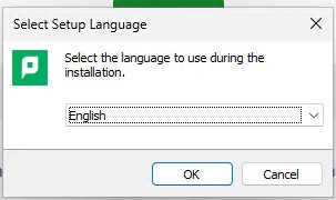 Setup window asking the user to select a language before continuing installation.
